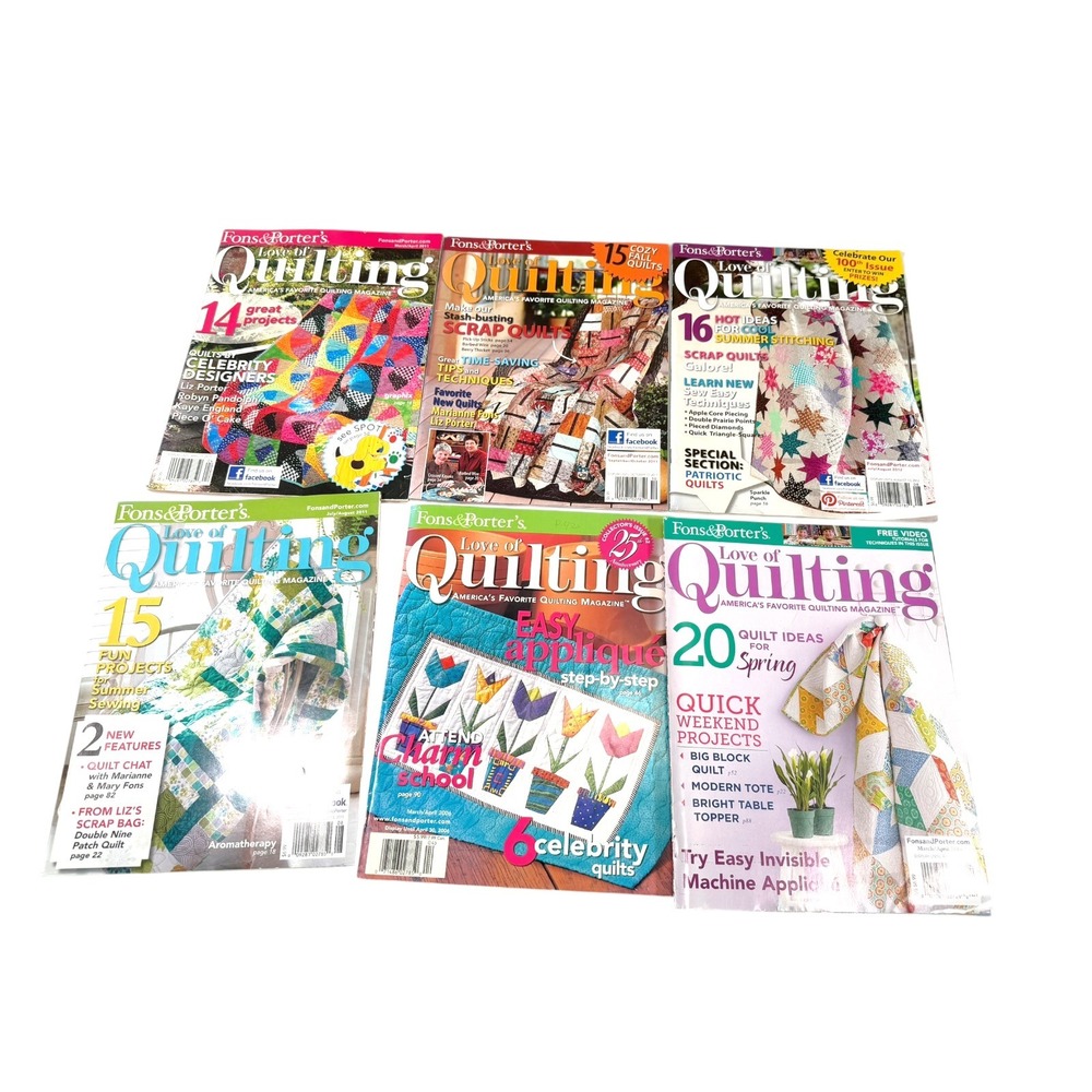 Fons & Porter's Love of Quilting 6 Multicolor Magazine Lot Patterns Crafting DIY